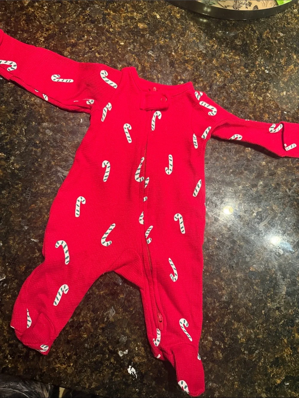 Red Candy Cane Print Baby One-Piece Carters - Newborn Footie